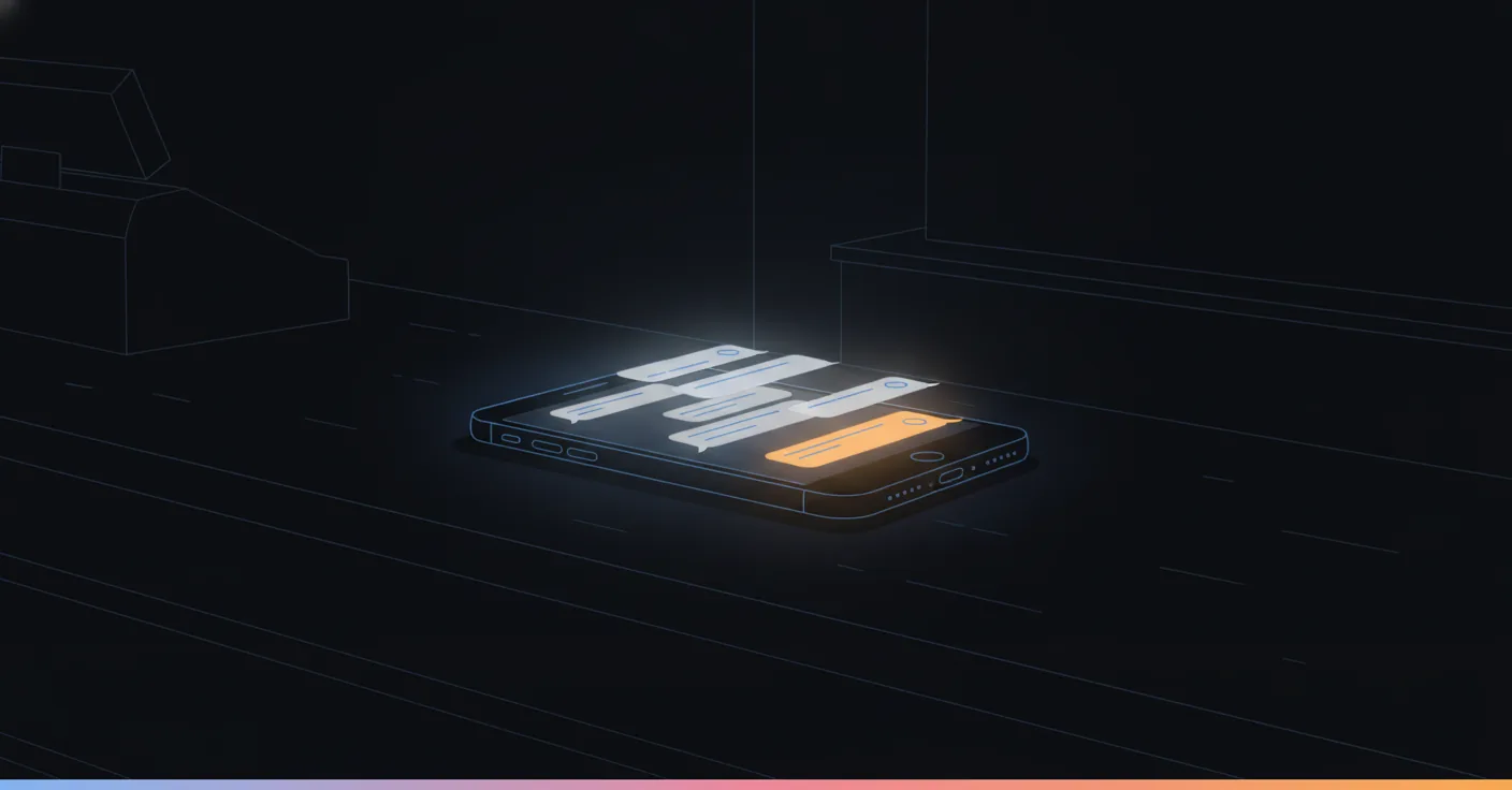 Best AI agent platforms for WhatsApp automation: a phone glowing on a dark counter at night with messages arriving, one already answered