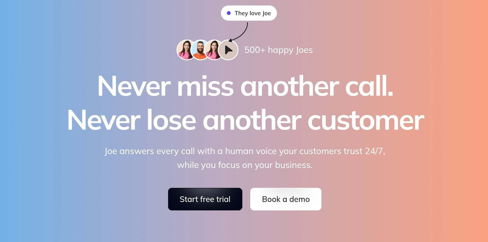 WeLoveJoe, our pick for best AI answering services, promising you never miss another call