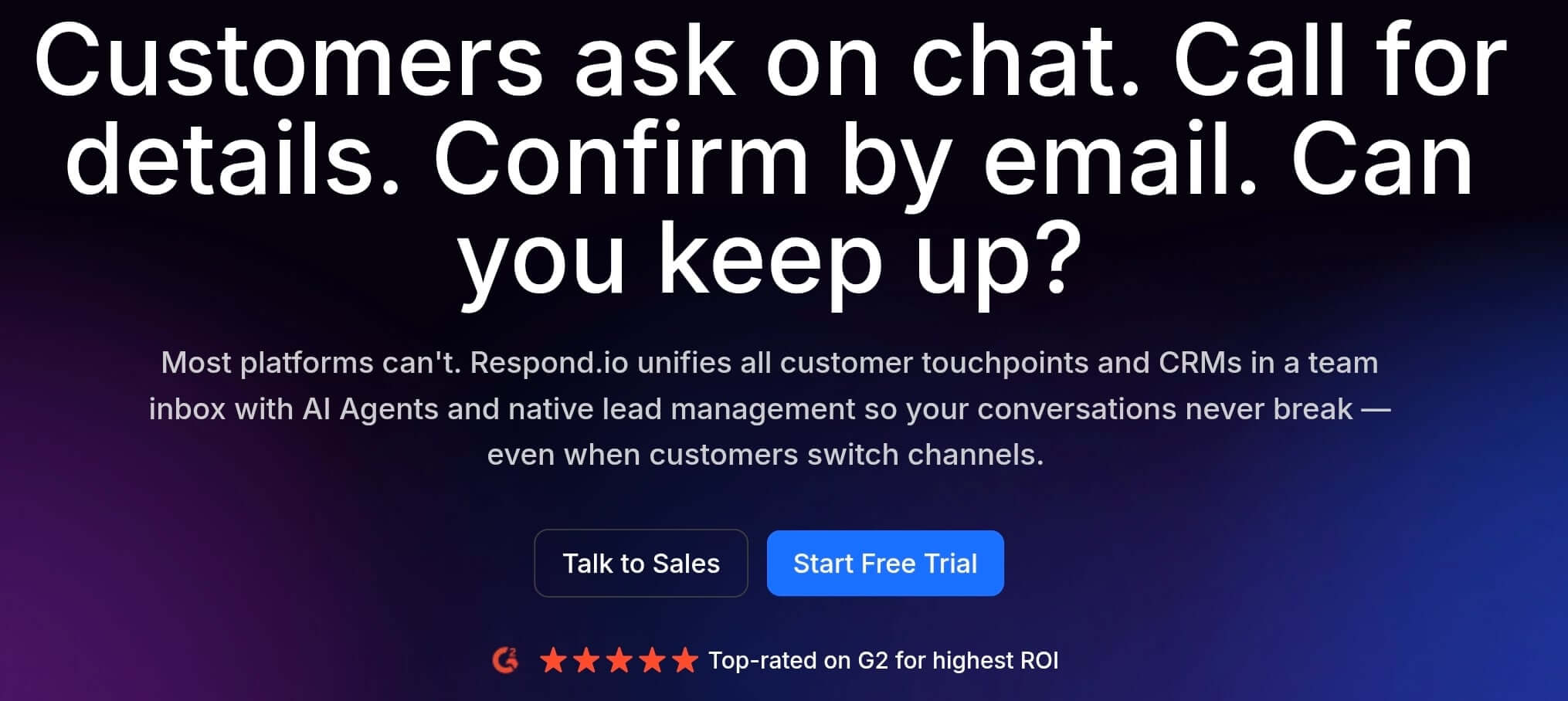Respond.io homepage, a WhatsApp automation tool for omnichannel messaging