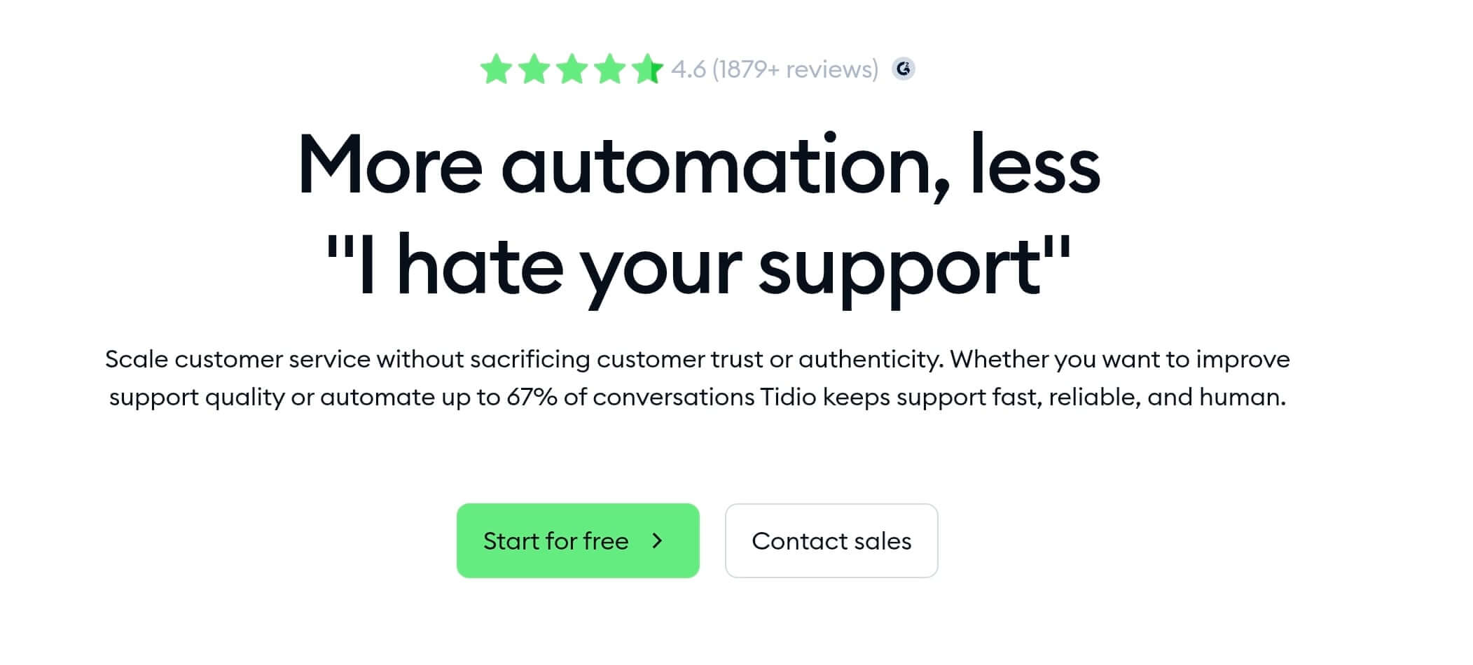 Tidio homepage, a chatbot with WhatsApp automation