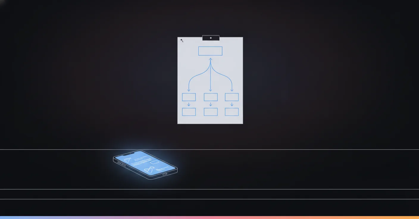 A shop counter at night with a lit phone beside a flowchart, set up automated GPT conversations